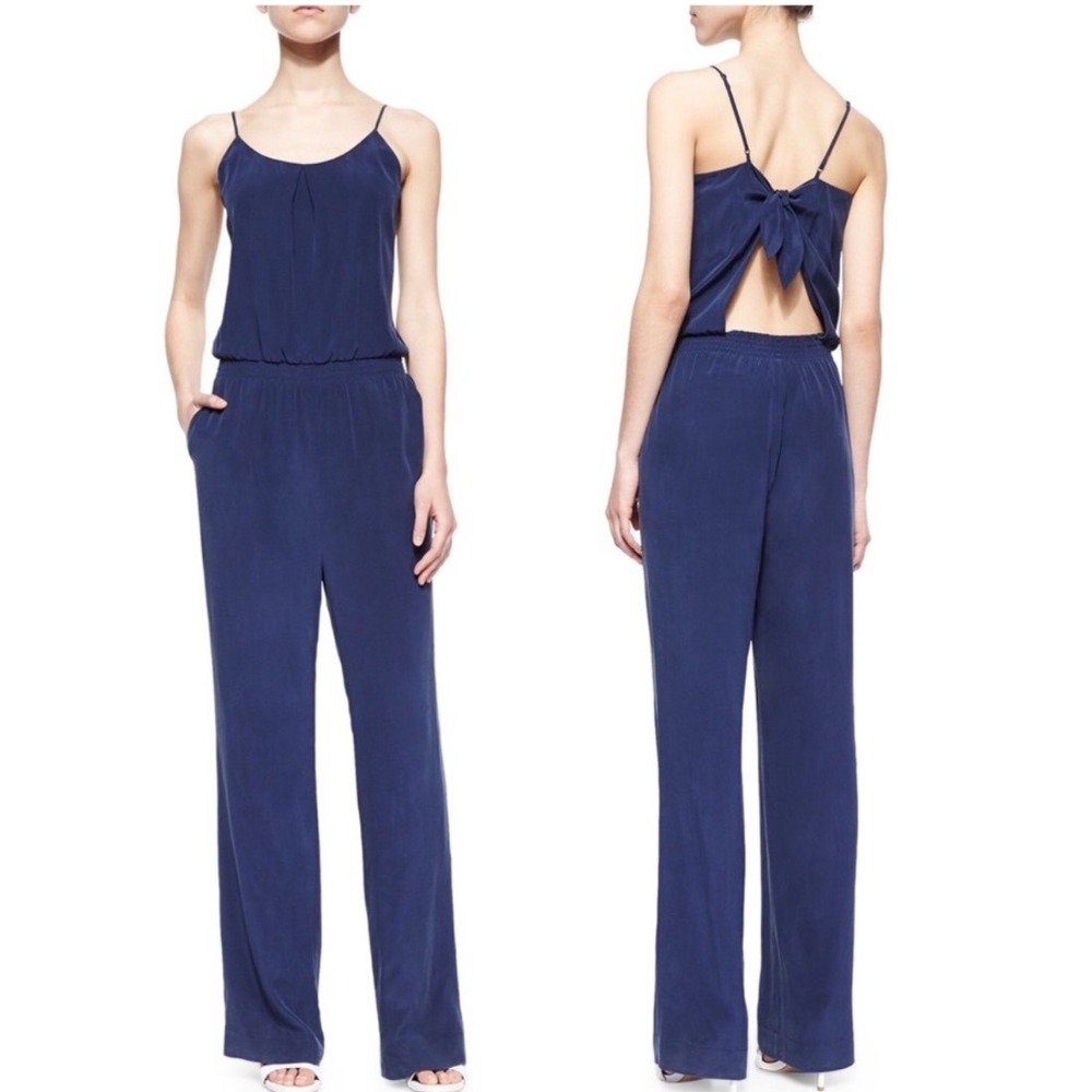 Joie Navy Blue 100% Silk Spaghetti Strap Jumpsuit Size M